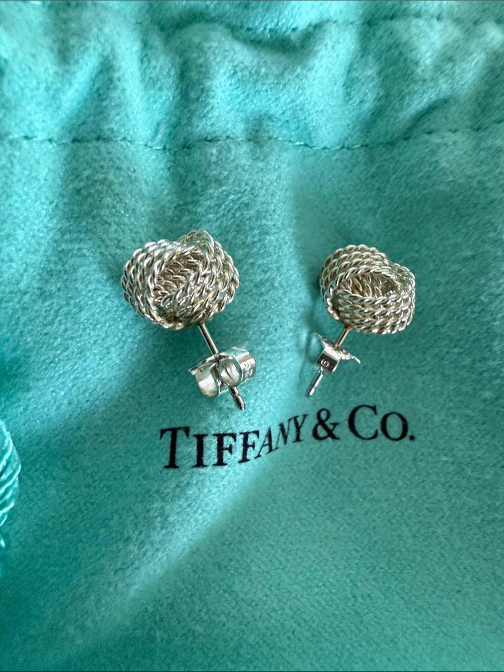 Authentic Tiffany & Co. Somerset Rope  Knot Stud Earrings - Sterling Silver l